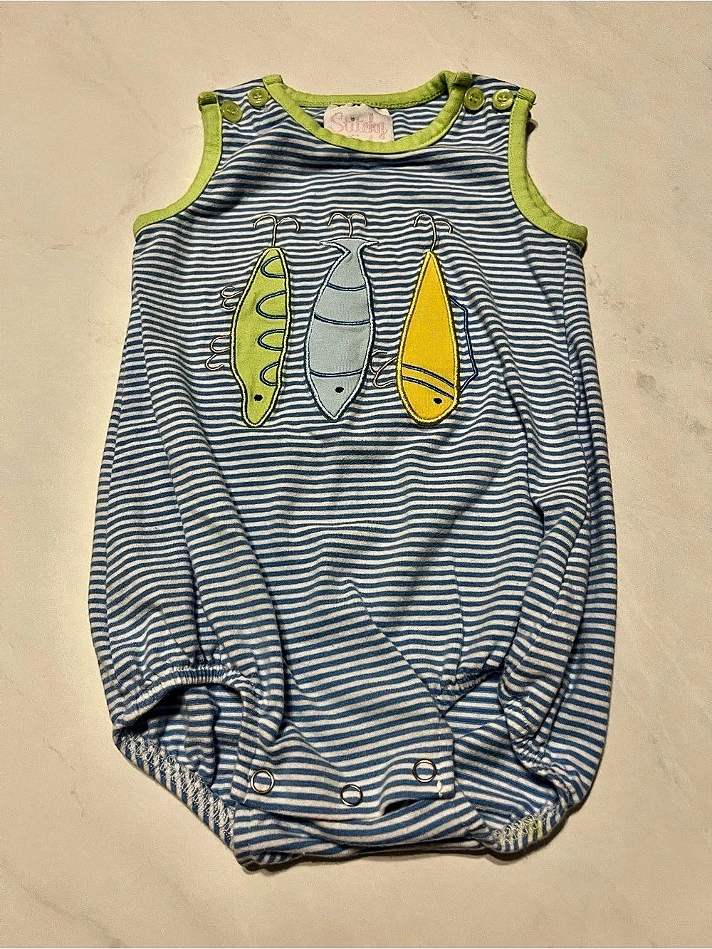 Baby Blue Striped Sleeveless Bodysuit